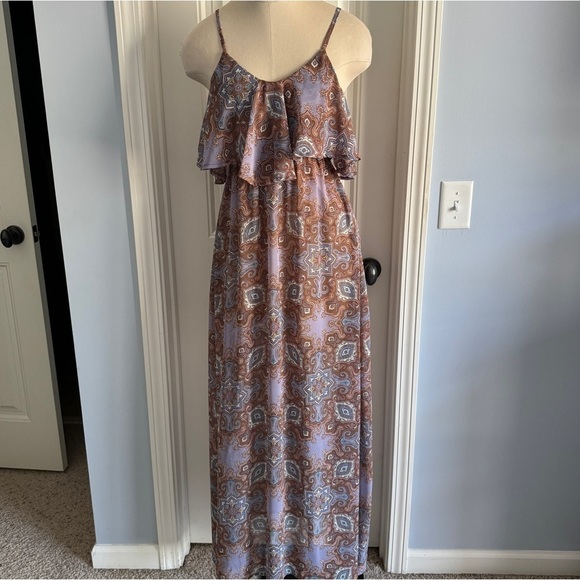 Altar’d State Small Maxi Dress ~ Geometric Ruffle Spaghetti Straps BOHO Party - Picture 1 of 6